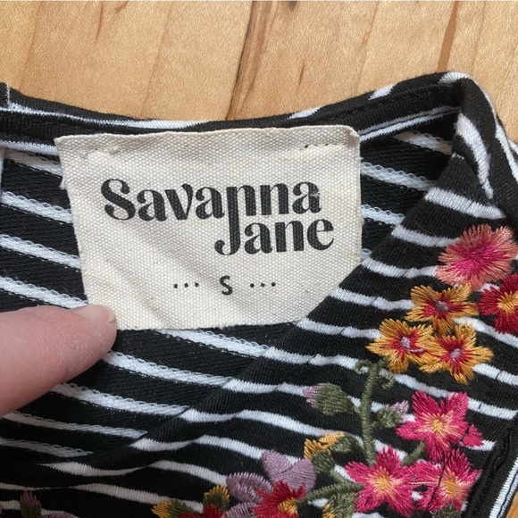 Savannah Jane Striped with Floral Embroidered Tank Top - Picture 6 of 9